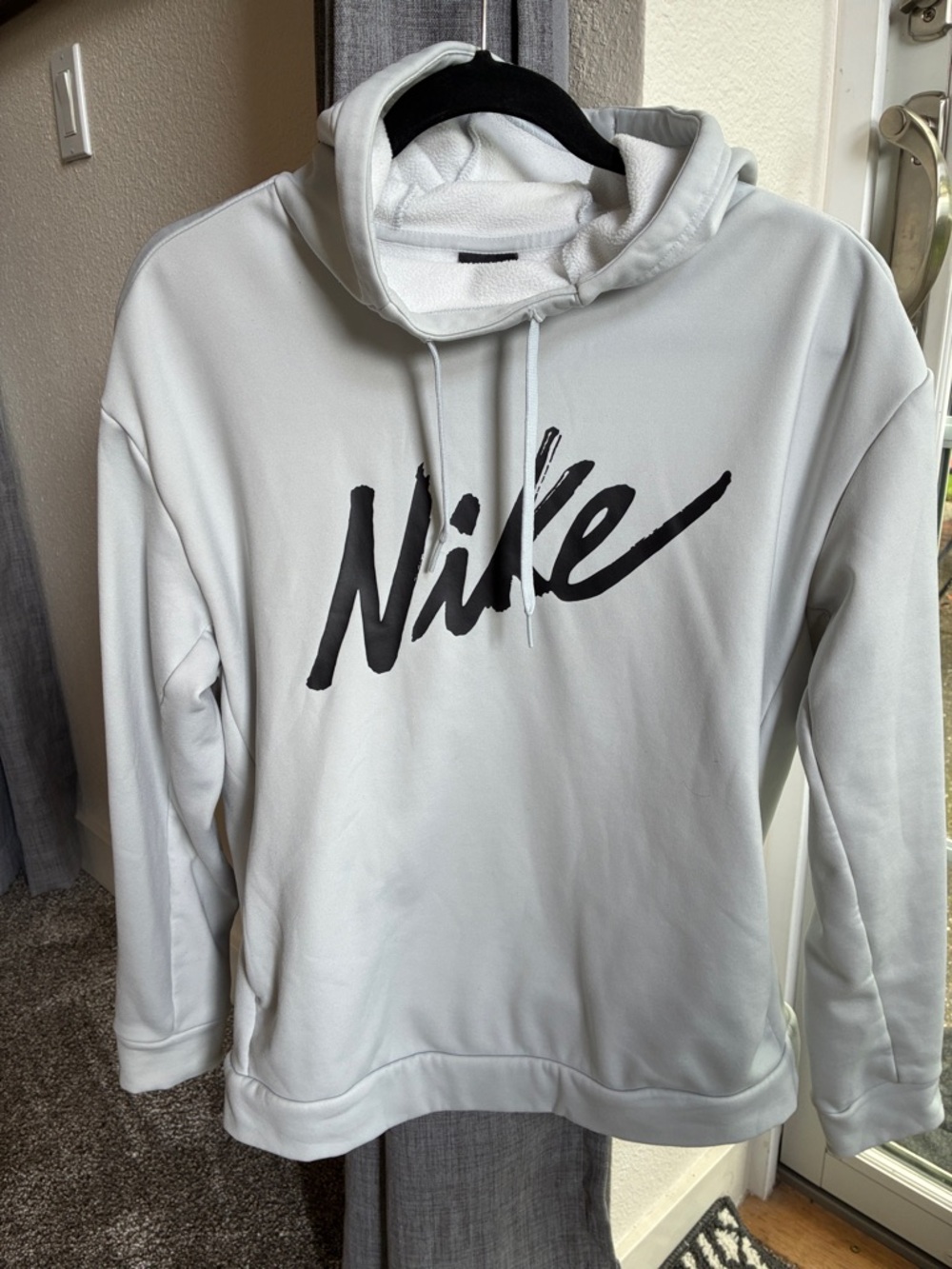 Nike Light Gray Hoodie with Black Script Logo